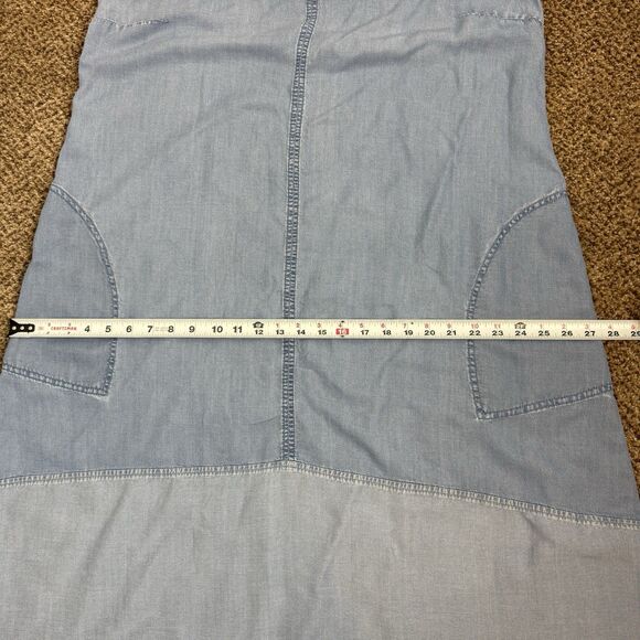 J. Jill Chambray Denim Sun Dress Midi Length Pockets Fringe Womens Size L - Picture 7 of 12
